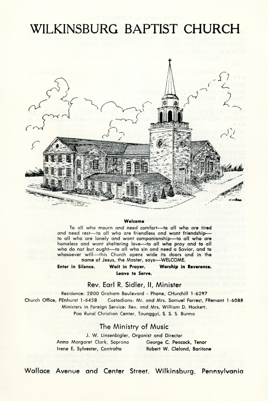 Wilkinsburg Baptist Church May 1, 1960, Program
